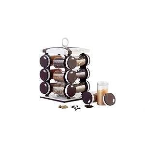 deodap plastic spice jar 13-piece 80 ml brown and white