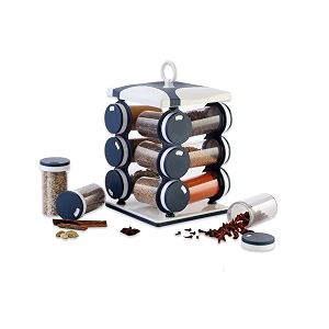 deodap plastic spice jar 13-piece 80 ml dark blue and white  grey spice rack  spice rack 12 spice jars  spice container