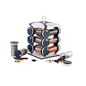 DeoDap Plastic Spice Jar, 13-Piece, 80 ml, Dark Blue and White | Grey Spice Rack | Spice Rack 12 Spice Jars | Spice Container
