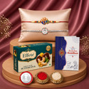 DeoDap Designer Rakhi Combo Gift Set for Brother |Butterscotch 32Gm|Chocolate|Y22K2_535+A4_BS32 Assorted Rakhi, Greeting Card, Coins, Chawal Roli Pack Set (2-Rakhi, Roli&chaval, Greeting Card, Coin, Chocolate)