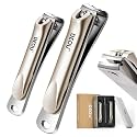 DEOU 3-in-1 Professional Nail Clipper Set - Stainless Steel Large/Medium Flat-Edge Clippers with Built-in Nail File, Champagne-Colored Nail Care Tools, Exquisitely Gift-Packaged for Home & Travel Use