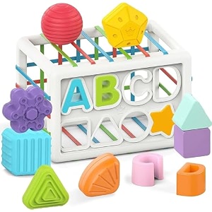 deoxy baby shape sorting toy with blocks colorful cube and alphabets shape sorting toy learning activity for fine motor skills for birthday gifts for 1 year old girls boys 14 pcs