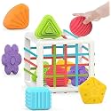 DEOXY Baby Shape Sorting Toy, with Blocks Colorful Cube and Alphabets, Shape Sorting Toy, Learning Activity for Fine Motor Skills for Birthday Gifts for 1 Year Old Girls Boys (10 PCS)