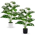 Der Rose 2 Pack 28" Fake Plants, Monstera Plants in White and Black Pots