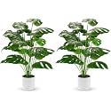 Der Rose 28" Fake Plants Large Artificial Monstera Faux Potted Plants Indoor Tall for Outdoor Living Room House Floor Front Porch Tree Decor (Pack of 2)