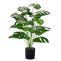 Der Rose 28" Fake Plants, Monstera Floor Plant, Black Pot for Office Decor
