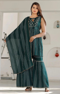 derail women viscose rayon kurta sharara dupatta set