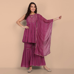 derail women viscose rayon kurti sharara dupatta set