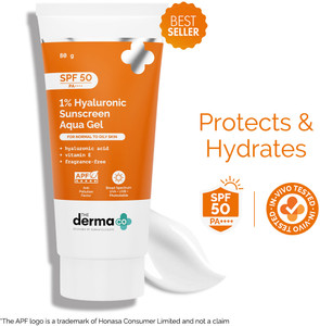 the derma co sunscreen - spf 50 pa 1 hyaluronic sunscreen aqua gel lightweight no white-cast for broad spectrum
