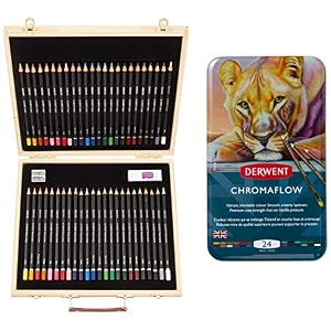 derwent academy colour amp watercolour pencils set of 48 wooden gift box and derwent chromaflow colour pencils set of 24 wax-based blendable vibrant sketching tin