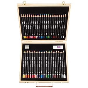 derwent academy colour and watercolour pencils wooden gift box set of 48