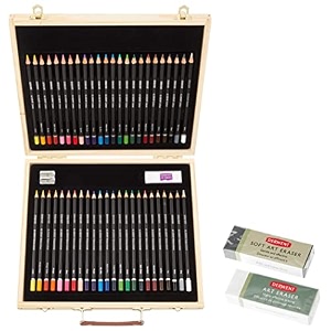 derwent academy colour and watercolour pencils wooden gift box set of 48 amp derwent dual eraser art eraser and soft art eraser - pack of 2