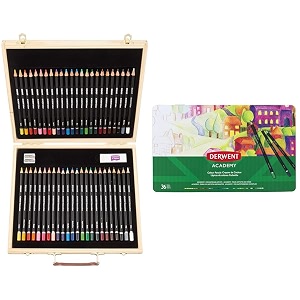 derwent academy colour and watercolour pencils wooden gift box set of 48 amp academy colouring pencils tin set of 36 black black