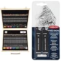 Derwent Academy Colour and Watercolour Pencils Wooden Gift Box (Set of 48) & Precision Mechanical Pencil 0.7 Mm Refill Set,Black