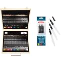 Derwent Academy Colour and Watercolour Pencils Wooden Gift Box (Set of 48) &amp; Waterbrush Multi-Pack Brushes with Clear Water Barrel - Chisel Tip, Fine Tip and Medium Tip (Pack of 3)