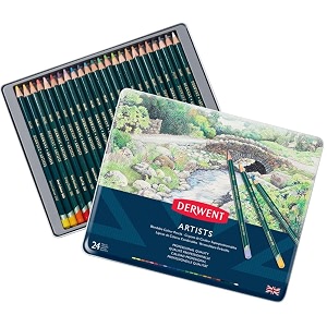 derwent artists colouring colour pencils tin drawing amp colouring ideal for layering amp blending wax-based professional quality 32093 - set of 24