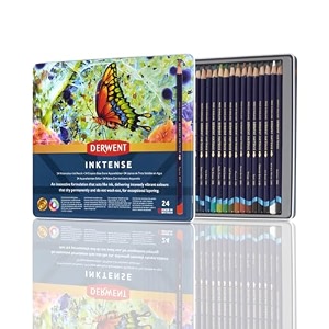 derwent inktense permanent watersoluble pencils tin drawing amp painting ideal for layering use on fabrics wax-based professional quality - 700929 set of 24