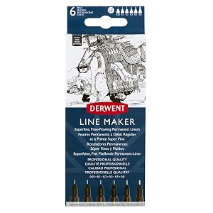 derwent line maker drawing pens superfine free-flowing permanent liners black set of 6