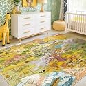 Desert Adventure Kids Rug 5x7 – Safari Animal Map Carpet with Lions, Elephants, Giraffes &amp; Tribes – Educational Area Rug for Bedroom, Classroom, or Playroom, Gold and Vibrant Decor
