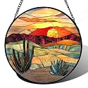 Desert Cactus Stained Glass Window Hanging Suncatcher Gifts for Women 6.3"