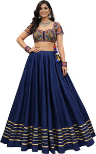desi butik solid women flared blue skirt