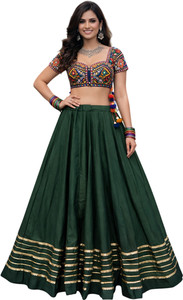 desi butik solid women flared green skirt