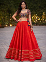 Desi Butik Solid Women Flared Red Skirt