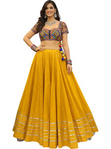 desi butik solid women flared yellow skirt