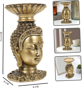 desidecor buddha head candlestick decorative showpiece  -  11 cm crystal gold