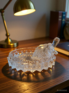 desidecor crystal turtle tortoise with plate for good luck vastu feng shui decorative showpiece  -  13 cm