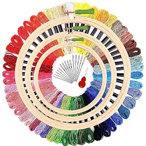 desiderio embroidery material kit for beginners with 3pcs wooden embroidery hoop size 56 and 8 inches 25pcs multicolor threads and 15pcs needles 1 threaders set 1 embroidery kit