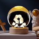 Desidiya 3D Couple Crystal Ball Night Light 2.4 Inch Glass Ball Night LED Lamp with Woodern Base Perfect for Gift