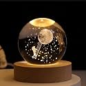 Desidiya 3D Astronaut Climbing Moon Crystal Ball Night Light with Wooden Base - LED USB Table Lamp for Kids, Teens, and Home Decor