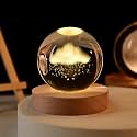 Desidiya® 3D Cloud Rain Crystal Ball Night Lamp - Creative Engraved LED Table Light with USB and Wooden Base, Perfect for Home Office Decor and Birthdays- Warm White