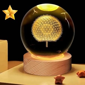 desidiya 3d dandelion crystal ball night light 24 inch glass ball night led lamp with woodern base perfect for gift