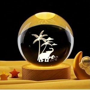 desidiya 3d elephant crystal ball night light 24 inch glass ball night led lamp with woodern base perfect for gift