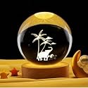 Desidiya 3D Elephant Crystal Ball Night Light 2.4 Inch Glass Ball Night LED Lamp with Woodern Base Perfect for Gift