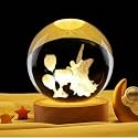 Desidiya 3D Flower with Fairy Crystal Ball Night Light 2.4 Inch Glass Ball Night LED Lamp with Woodern Base Perfect for Gift