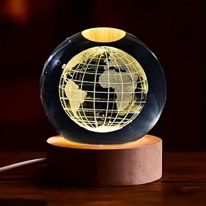 desidiya 3d globe crystal ball night light with wooden base - led usb table lamp for kids teens and home decor