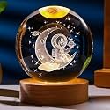 Desidiya 3D Moon Astronaut Crystal Ball Night Light with Wooden Base - LED USB Table Lamp for Kids, Teens, and Home Decor
