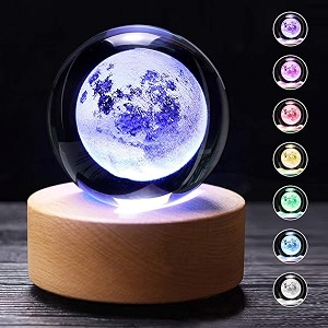 desidiya 3d moon multi crystal ball night light with wooden base - led usb table lamp for kids teens and home decor