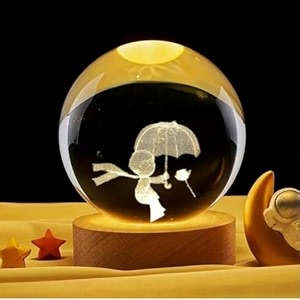 desidiya 3d umbrella boy crystal ball night light 24 inch glass ball night led lamp with woodern base perfect for gift