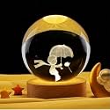 Desidiya 3D Umbrella boy Crystal Ball Night Light 2.4 Inch Glass Ball Night LED Lamp with Woodern Base Perfect for Gift
