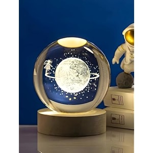 desidiya big moon fairy 3d crystal ball night light with wooden base - led usb table lamp for kids teens and home decor