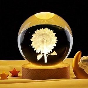 desidiya sunflower 3d crystal ball night light 24 inch glass ball night led lamp with woodern base perfect for gift