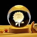Desidiya Sunflower 3D Crystal Ball Night Light 2.4 Inch Glass Ball Night LED Lamp with Woodern Base Perfect for Gift