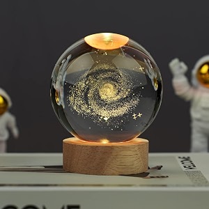 desidiya galaxy 3d crystal ball night light with wooden base - led usb table lamp for kids teens and home decor