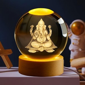 desidiya lord ganesh ji crystal ball night light 24 inch glass ball night led lamp with woodern base perfect for gift