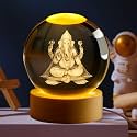 Desidiya Lord Ganesh Ji Crystal Ball Night Light 2.4 Inch Glass Ball Night LED Lamp with Woodern Base Perfect for Gift