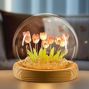 desidiya romantic tulip night light  battery powered for home decor soft pink glow ideal gift for loved ones 9 diy tulip flowers  gifts for woman  valentine gift
